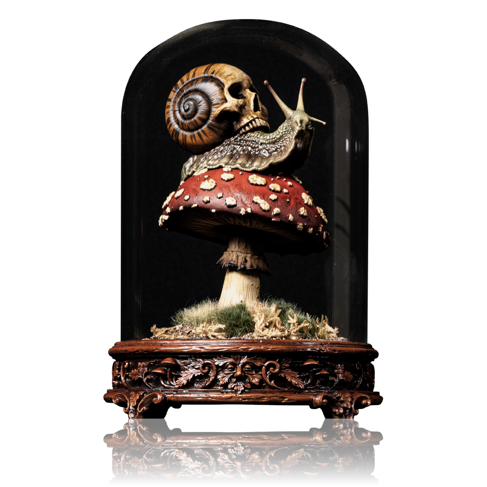 Skull Snail Glass Dome Diorama
