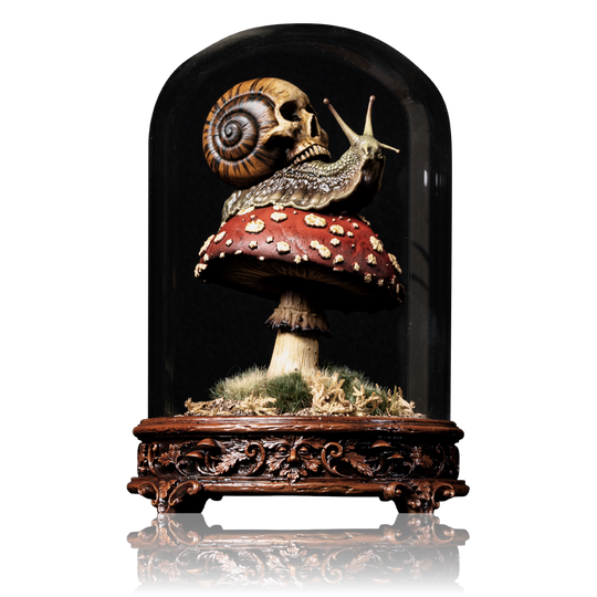Skull Snail Glass Dome Diorama