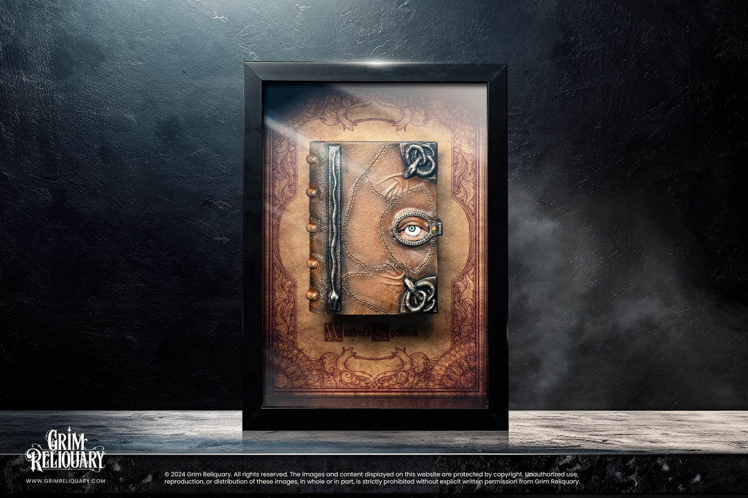 Front view of the Winifred’s Spellbook in shadow box frame.