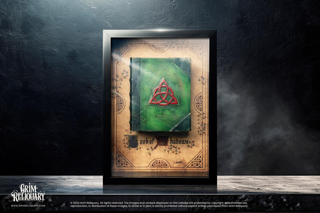 Front view of the Book of Shadows in shadow box frame.