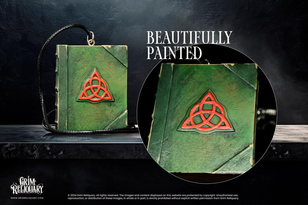 Book of Shadows Replica Spell Book Prop Pendant and Necklace – Beautifully hand-painted and crafted with accuracy and quality.